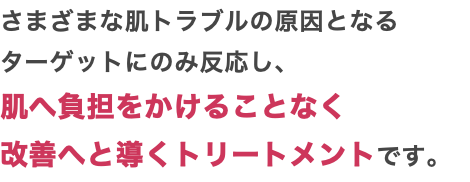 さまざまな肌トラブルの原因となる ターゲットにのみ反応し、 肌へ負担をかけることなく 改善へと導くトリートメントです。